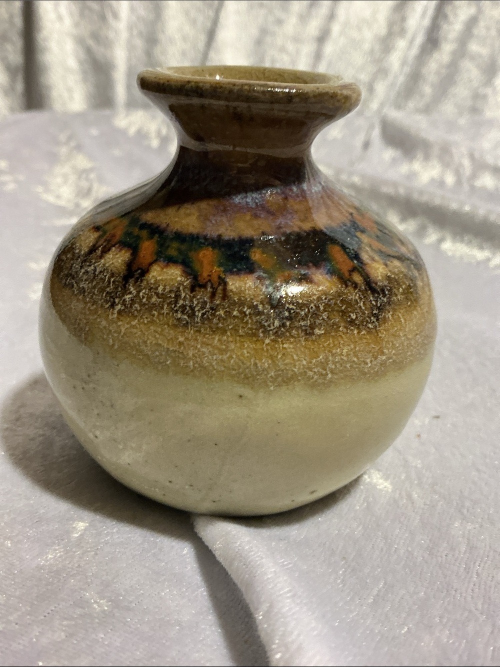 Handmade Glazed Ceramic Bud Vase - Brown and Cream